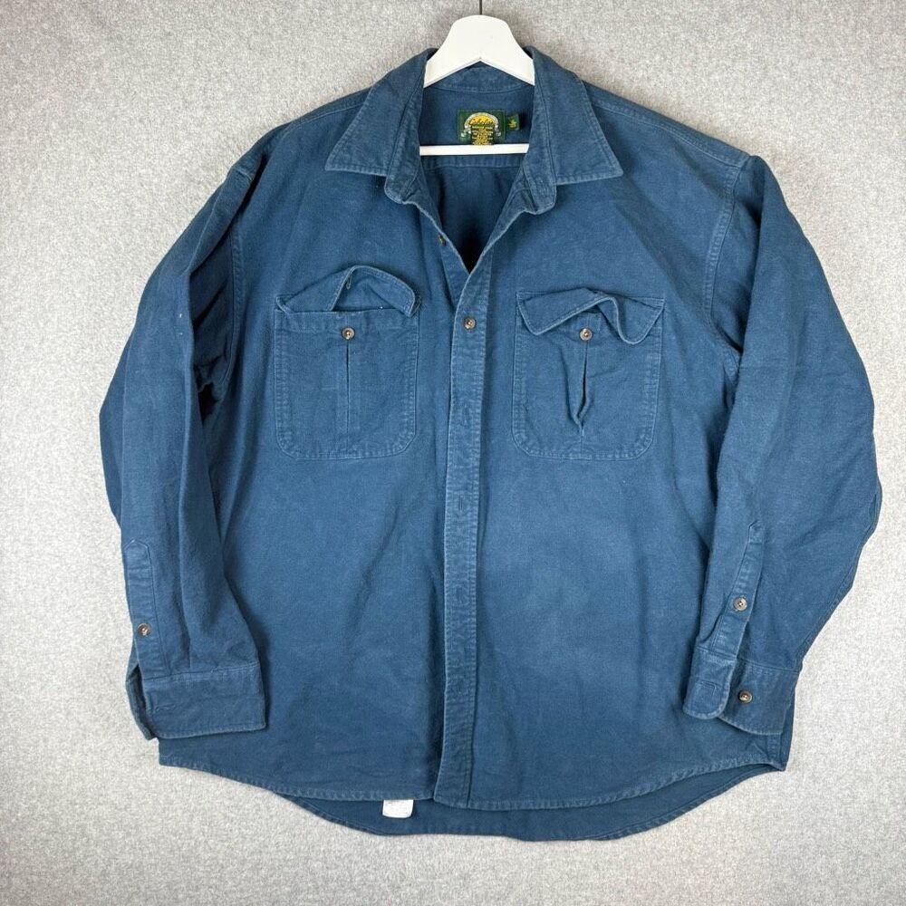 Cabelas Mens Size XL Midweight Button Front Shirt Jacket Blue Long Sleeve Cotton